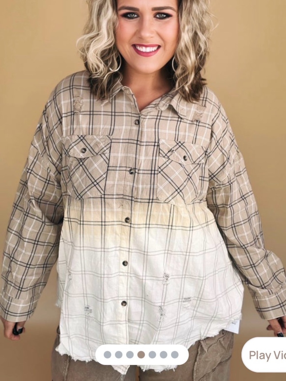 Beige Ombre Plaid Button-Up Shirt